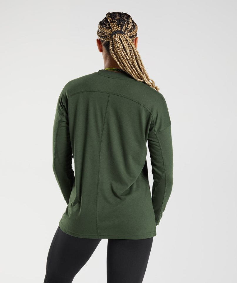 Camiseta Gymshark GS Power Long Sleeve Mujer Verde Oliva | MX 276GCO
